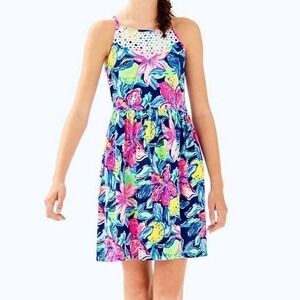 Lilly Pulitzer Kinley Girls Dress Nauti Navy Capri Soleil XL 12/14 Preppy Floral